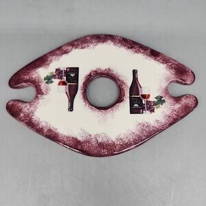 Wine Bottle and Glasses Holder Hand Painted Grapes Ceramic Caddy Grapes